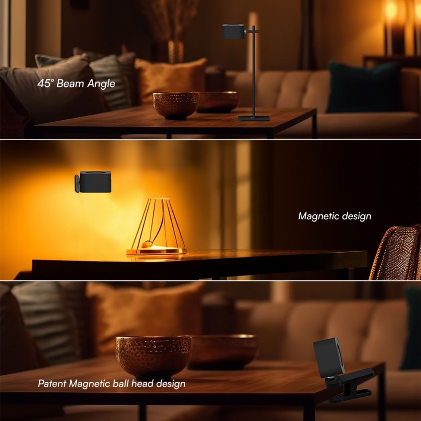 Lâmpada de mesa LED recarregável magnética dimmerizável 4 em 1 LED/3W/5V 3000-6000K 1800 mAh preta