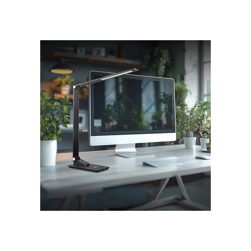 Lâmpada de mesa LED regulável com USB LED/7W/230V 3000K/4000K/5500K preta