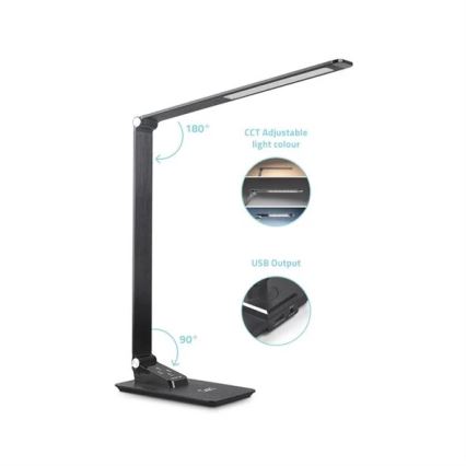 Lâmpada de mesa LED regulável com USB LED/7W/230V 3000K/4000K/5500K preta