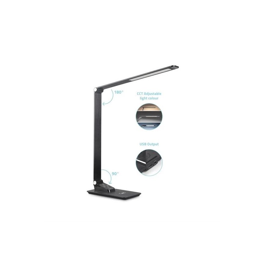 Lâmpada de mesa LED regulável com USB LED/7W/230V 3000K/4000K/5500K preta