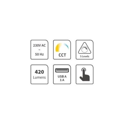 Lâmpada de mesa LED regulável com USB LED/7W/230V 3000K/4000K/5500K preta