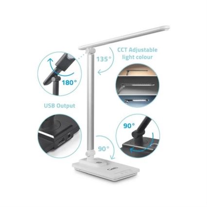 Lâmpada de mesa LED regulável com USB LED/9W/230V 3000K/4000K/5500K branca