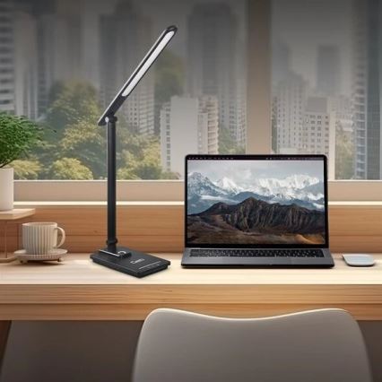 Lâmpada de mesa LED regulável com USB LED/9W/230V 3000K/4000K/5500K preta