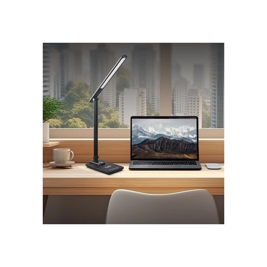 Lâmpada de mesa LED regulável com USB LED/9W/230V 3000K/4000K/5500K preta