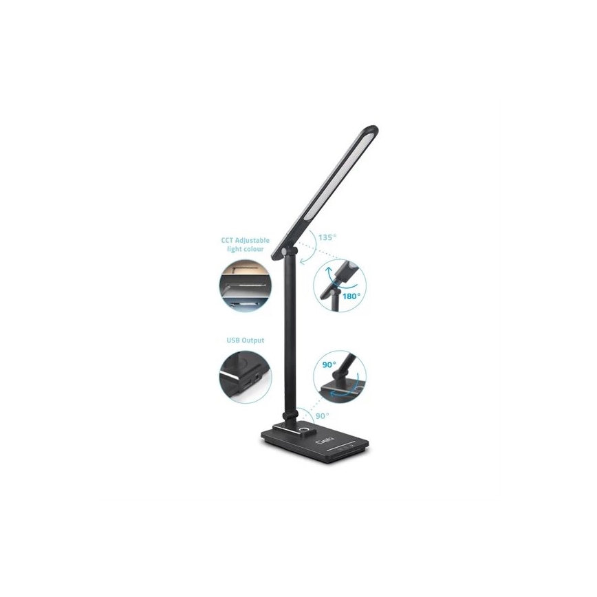 Lâmpada de mesa LED regulável com USB LED/9W/230V 3000K/4000K/5500K preta