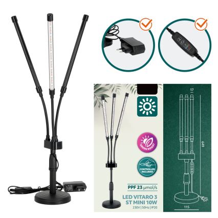 Lâmpada de mesa flexível LED dimmerizável para cultivo de plantas VITARO 3xLED/10W/230V preta