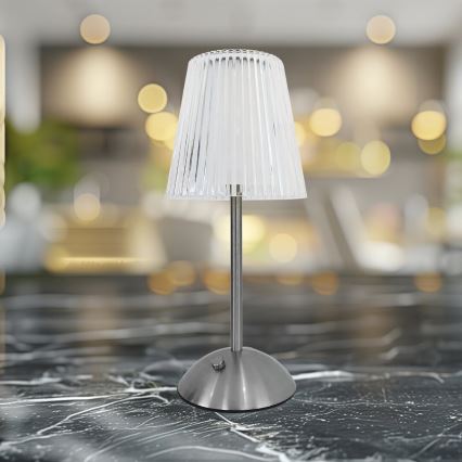 Lâmpada de mesa LED recarregável com dimmer tátil ELBA LED/1,6W/800 mAh cromo fosco/transparente