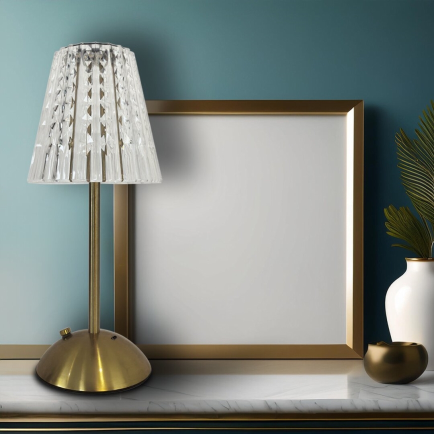 Lâmpada de mesa LED recarregável com dimmer tátil ELBA LED/1,6W/800 mAh 3000/4000/6000K dourada/transparente