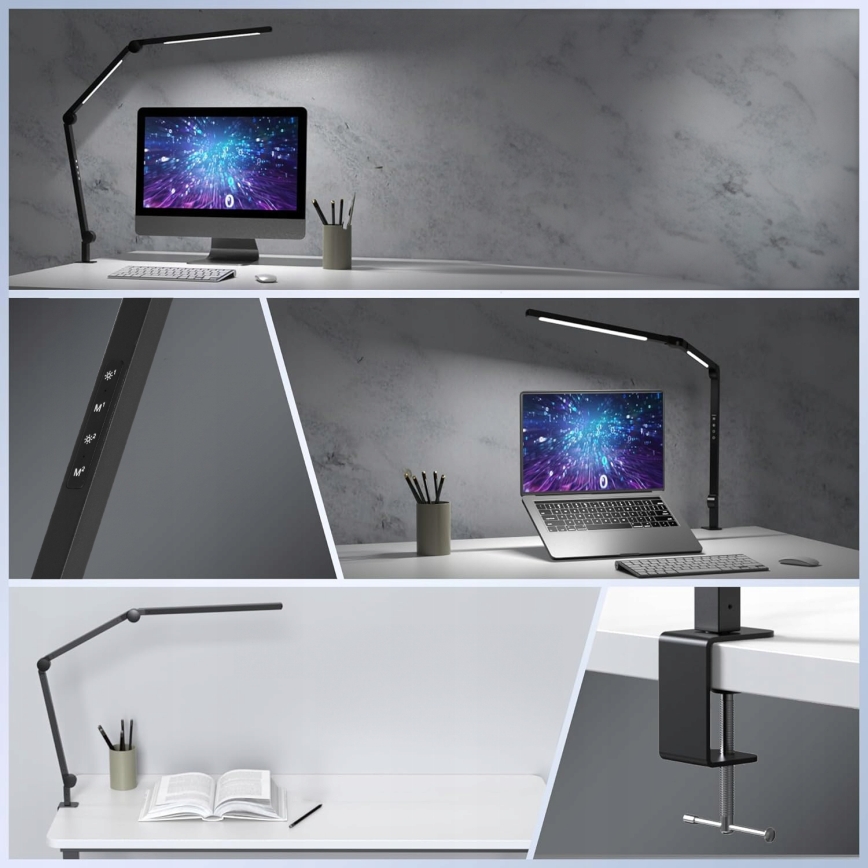 Candeeiro de mesa LED tátil, dimerizável e flexível com clip LED/12W/230V 3000/4000/6000K preto