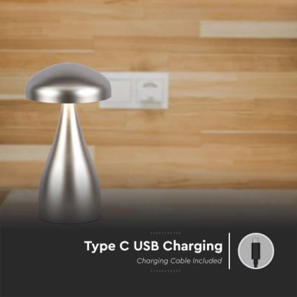 Lâmpada de mesa LED recarregável com dimmer tátil LED/1W/5V 3000-6000K 1800 mAh prateada