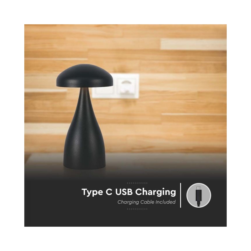 Lâmpada de mesa LED recarregável com dimmer tátil LED/1W/5V 3000-6000K 1800 mAh preta