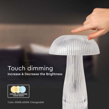 Lâmpada de mesa LED recarregável com dimmer tátil LED/1W/5V 3000-6000K 1800 mAh transparente