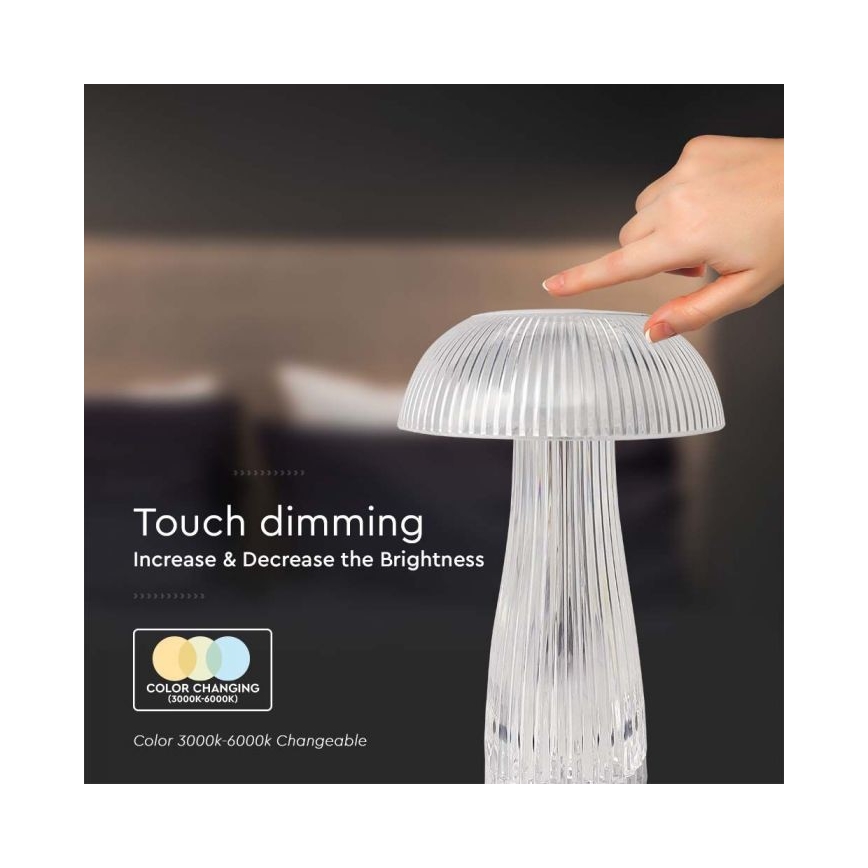 Lâmpada de mesa LED recarregável com dimmer tátil LED/1W/5V 3000-6000K 1800 mAh transparente