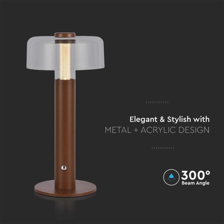 Lâmpada de mesa LED recarregável com dimmer tátil LED/1W/5V 3000K 1800 mAh castanha