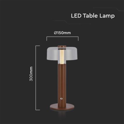 Lâmpada de mesa LED recarregável com dimmer tátil LED/1W/5V 3000K 1800 mAh castanha