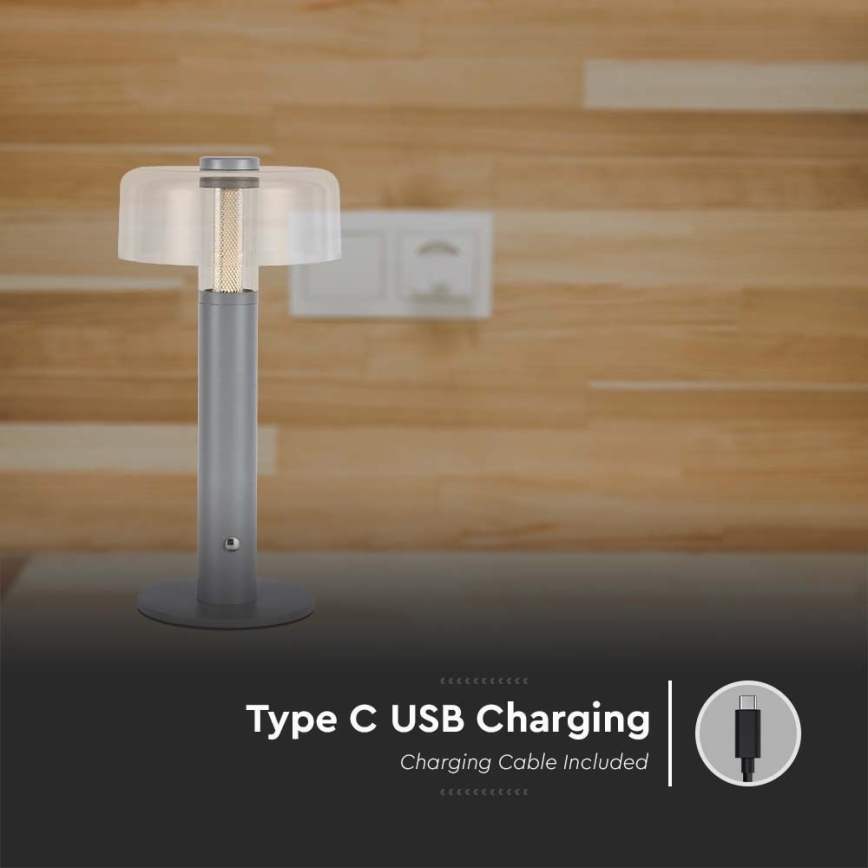 Lâmpada de mesa LED recarregável com dimmer tátil LED/1W/5V 3000K 1800 mAh cinza