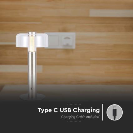 Lâmpada de mesa LED recarregável com dimmer tátil LED/1W/5V 3000K 1800 mAh dourada