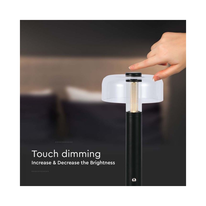 Lâmpada de mesa LED recarregável com dimmer tátil LED/1W/5V 3000K 1800 mAh preta