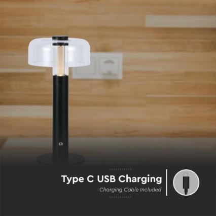 Lâmpada de mesa LED recarregável com dimmer tátil LED/1W/5V 3000K 1800 mAh preta