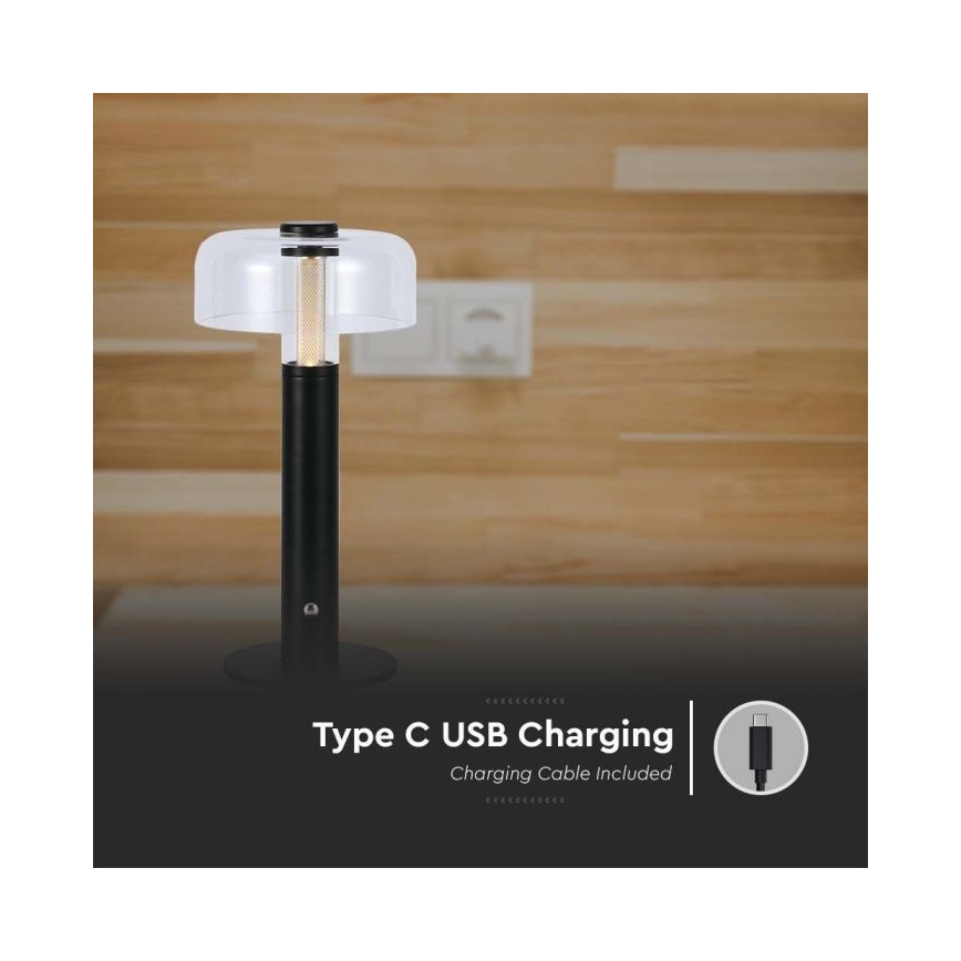 Lâmpada de mesa LED recarregável com dimmer tátil LED/1W/5V 3000K 1800 mAh preta