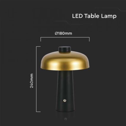Lâmpada de mesa LED recarregável com dimmer tátil LED/3W/5V 3000-6000K 1800 mAh preta/dourada