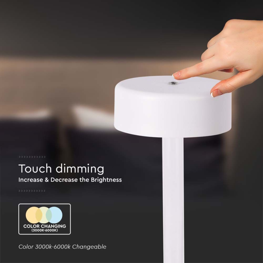 Lâmpada de mesa LED recarregável com dimmer touch LED/3W/5V 3000-6000K 2400 mAh branca