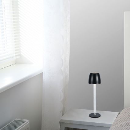 Lâmpada de mesa LED recarregável com dimmer tátil LED/3W/5V 3000K 1800 mAh preta