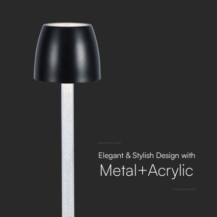 Lâmpada de mesa LED recarregável com dimmer tátil LED/3W/5V 3000K 1800 mAh preta