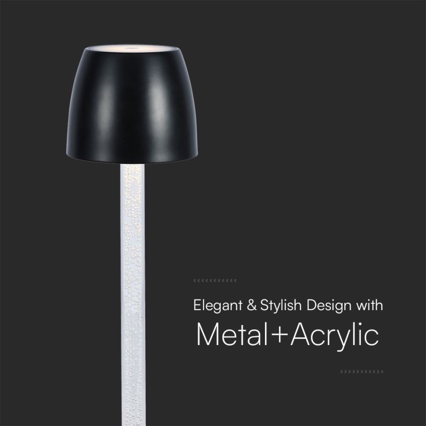 Lâmpada de mesa LED recarregável com dimmer tátil LED/3W/5V 3000K 1800 mAh preta