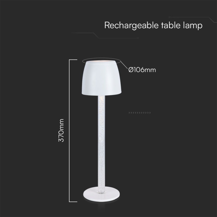 Lâmpada de mesa LED recarregável com dimmer tátil LED/3W/5V 3000K 1800 mAh preta