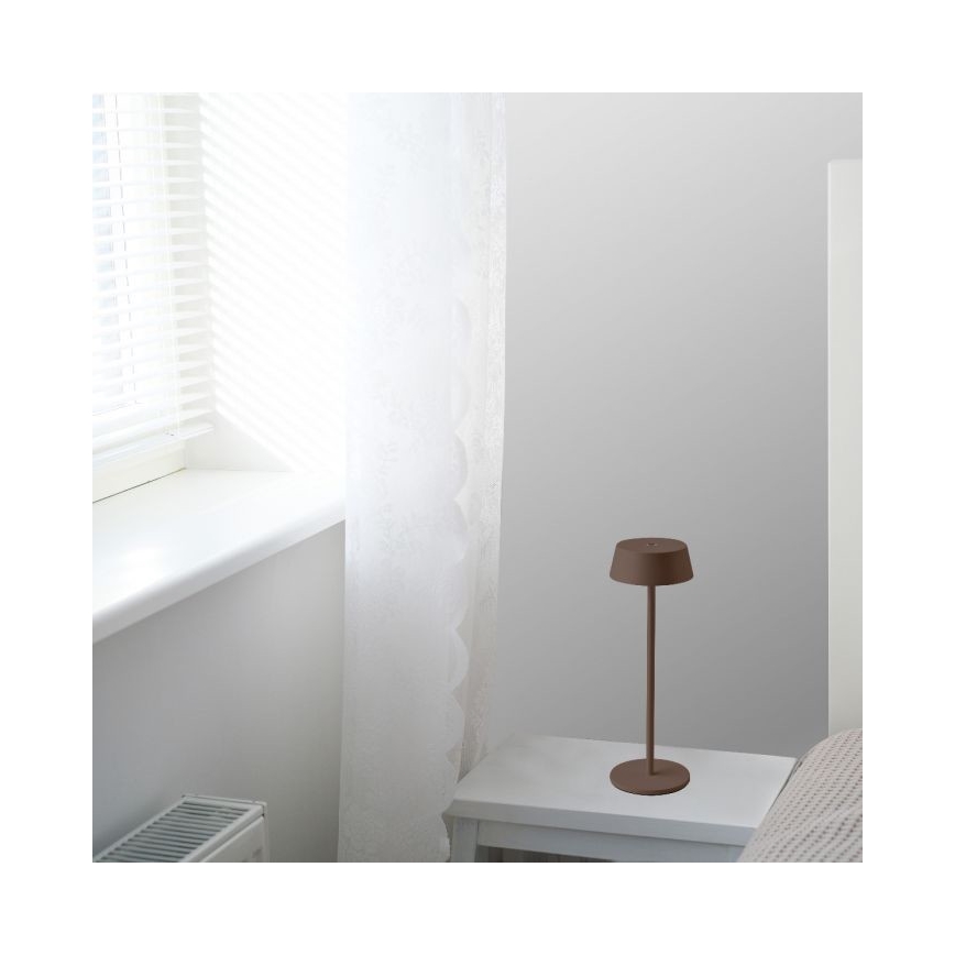 Lâmpada de mesa recarregável LED exterior com dimmer tátil LED/2W/5V 4400 mAh IP54 castanha