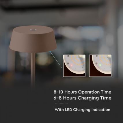 Lâmpada de mesa recarregável LED exterior com dimmer tátil LED/2W/5V 4400 mAh IP54 castanha