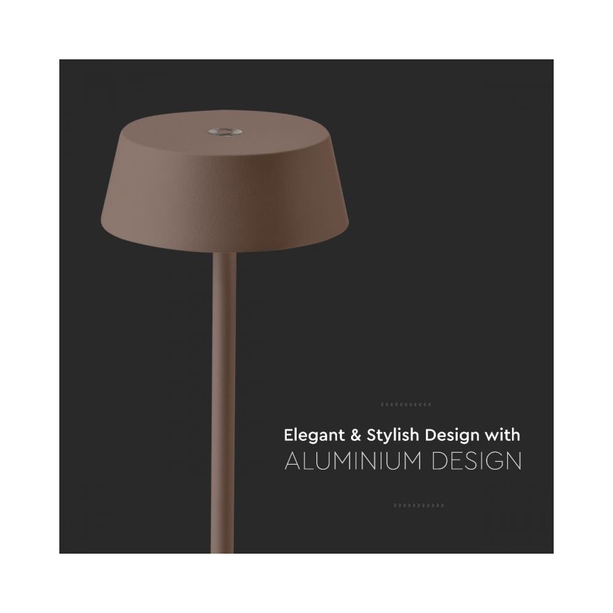 Lâmpada de mesa recarregável LED exterior com dimmer tátil LED/2W/5V 4400 mAh IP54 castanha