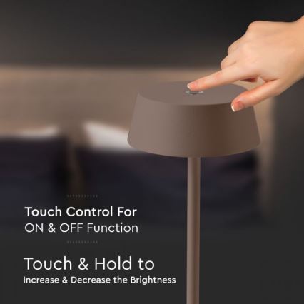 Lâmpada de mesa recarregável LED exterior com dimmer tátil LED/2W/5V 4400 mAh IP54 castanha