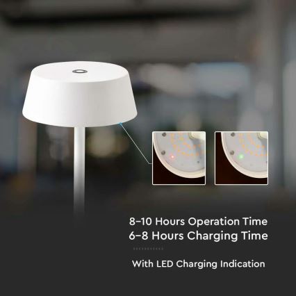 Lâmpada de mesa LED recarregável com toque, dimmer, para uso externo LED/2W/5V 4400 mAh IP54 branca