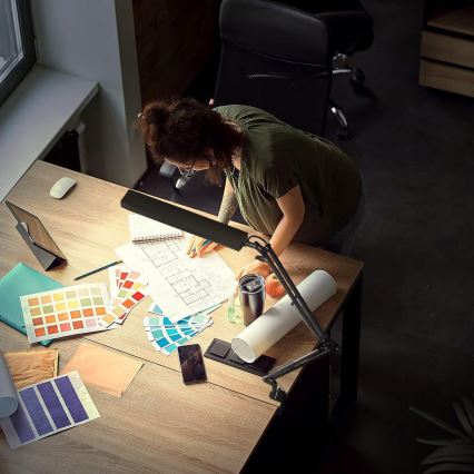 Lâmpada de mesa LED flexível regulável por toque com clipe LED/10W/5/230V 3000/4000/6000K preta