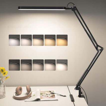 Lâmpada de mesa LED flexível regulável por toque com clipe LED/10W/5/230V 3000/4000/6000K preta