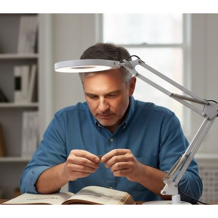 Lâmpada de mesa LED regulável com lupa 2 em 1 AURIQ LOUPE LED/10W/5V 3000/4000/6500K branca