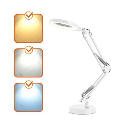 Lâmpada de mesa LED regulável com lupa 2 em 1 AURIQ LOUPE LED/10W/5V 3000/4000/6500K branca