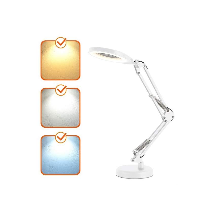 Lâmpada de mesa LED regulável com lupa 2 em 1 AURIQ LOUPE LED/10W/5V 3000/4000/6500K branca