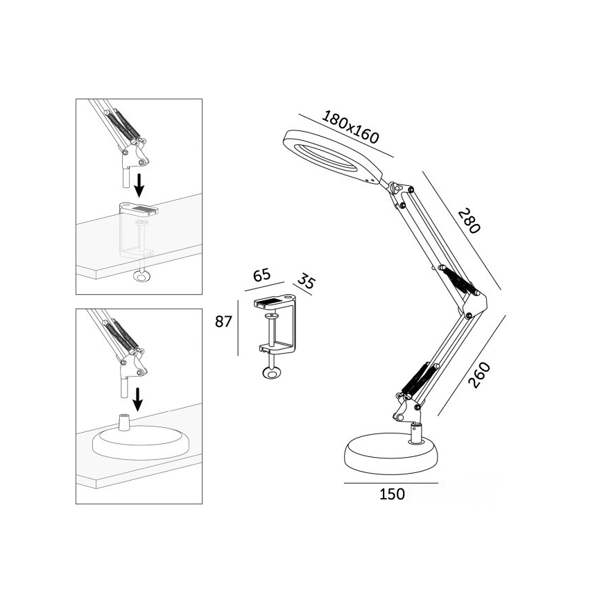 Lâmpada de mesa LED regulável com lupa 2 em 1 AURIQ LOUPE LED/10W/5V 3000/4000/6500K branca