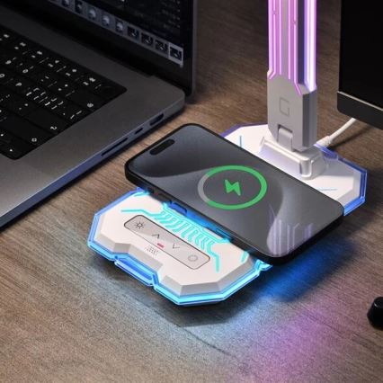 Lâmpada de mesa recarregável LED RGB com dimmer tátil e carregamento sem fio LED/7,5W/5V 2700-5300K branco