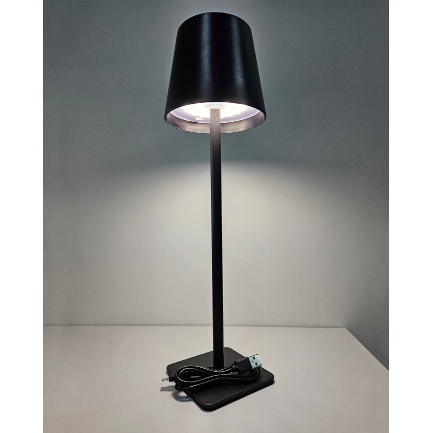 Lâmpada de mesa LED tátil regulável LED/5W/5V USB 1200 mAh preta