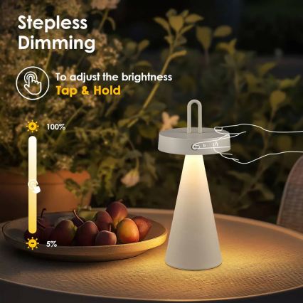 Lâmpada de mesa tátil LED para exterior, recarregável e dimerizável HALO LED/1,5W/3,7V 3000 mAh IP44 cinzenta