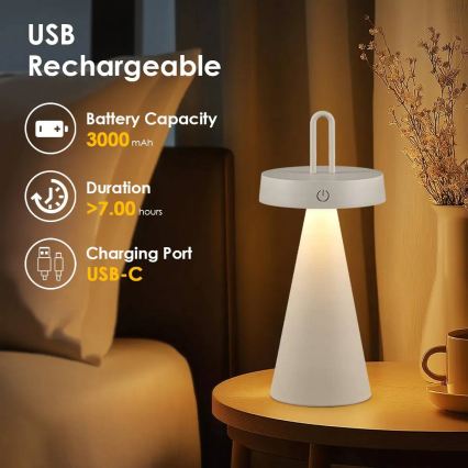 Lâmpada de mesa tátil LED para exterior, recarregável e dimerizável HALO LED/1,5W/3,7V 3000 mAh IP44 cinzenta