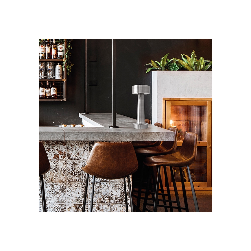 Lâmpada de mesa LED recarregável com toque e dimmer TABLO LED/3W/5V 2000mAh cromo fosco