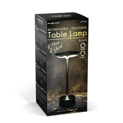 Candeeiro de mesa LED recarregável regulável NEW YORK LED/1,8W/5V 2700K/4000K/6500K 1200 mAh preto
