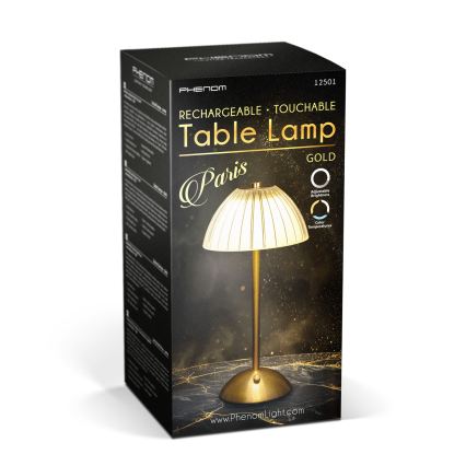 Candeeiro de secretária LED regulável e recarregável PARIS LED/2W/5V 2700K/4000K/6500K 800 mAh dourado