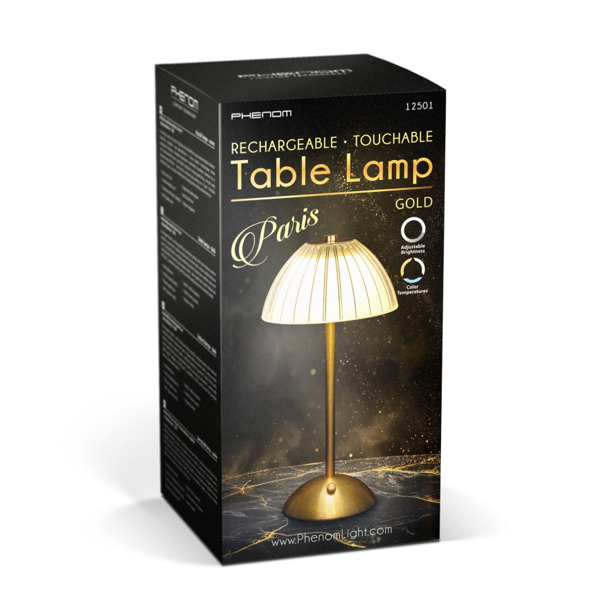 Candeeiro de secretária LED regulável e recarregável PARIS LED/2W/5V 2700K/4000K/6500K 800 mAh dourado