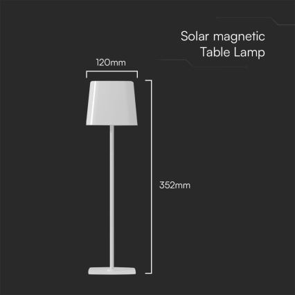 Lâmpada de mesa LED solar recarregável com toque, dimmer magnético LED/5W/5V 3000-6000K 3600 mAh IP65 branca